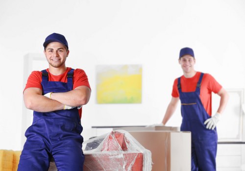 Office removals team planning a move in Ilford with boxes and desks