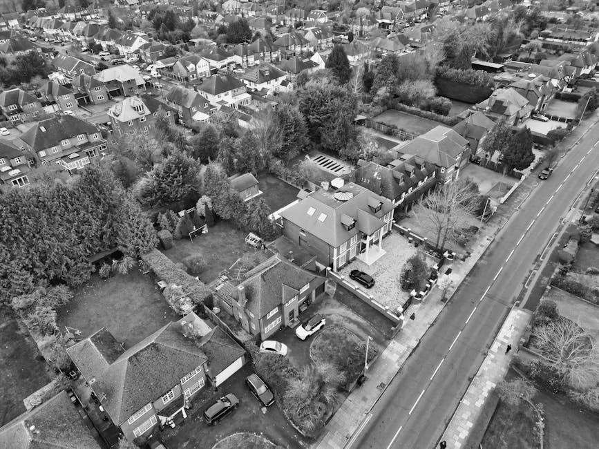 An aerial view of a residential street in Ilford showing closely packed terraced houses with pitched roofs, some of which are covered with a light layer of snow. The street runs vertically through the